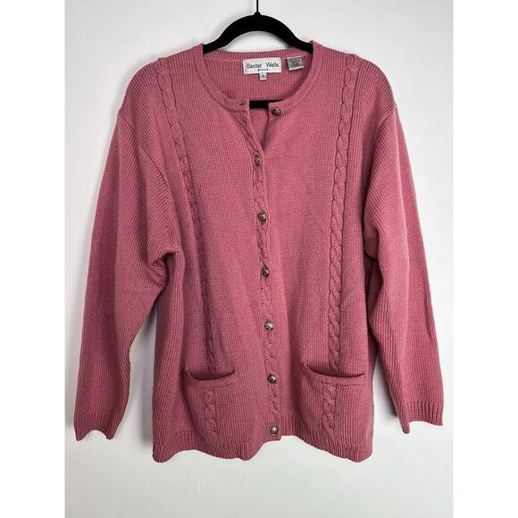 Baxter Wells Womens Pink Cable Knit Button Cardigan Sweater With Pockets 1X - Picture 1 of 6